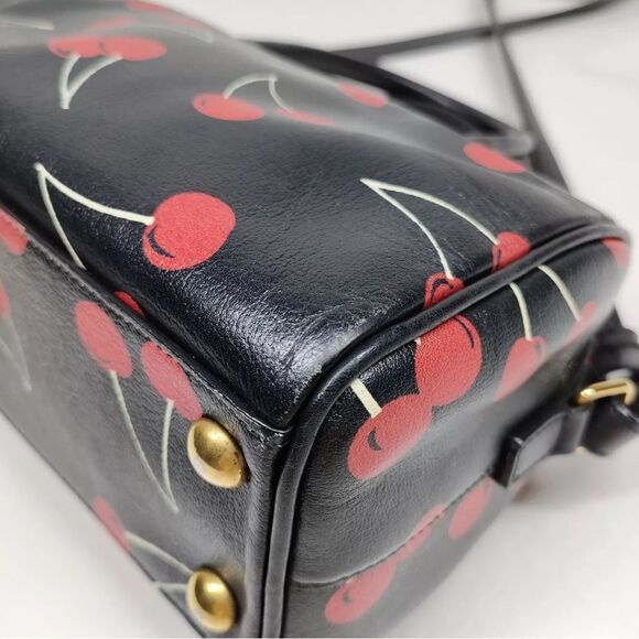 Auth Saint Laurent Calfskin Cherry Print 2way Classic Baby Duffle Bag Black Red - Picture 9 of 15